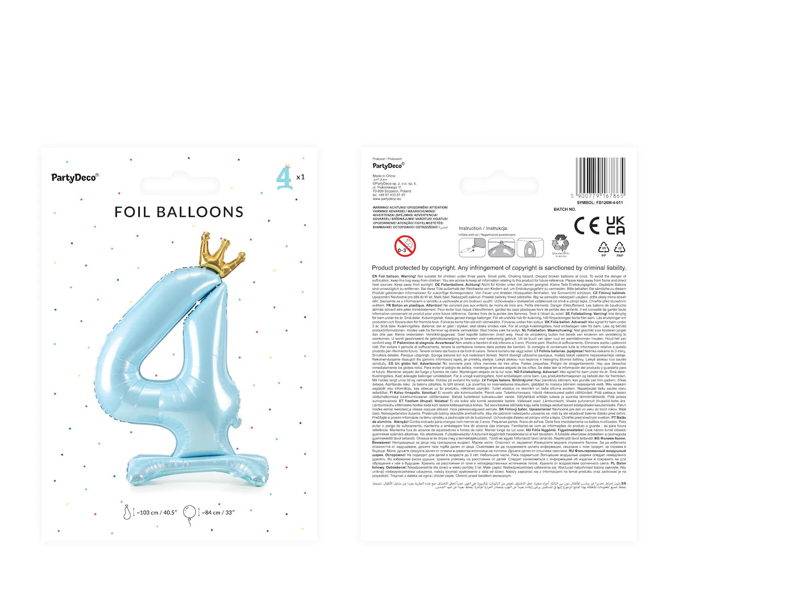 Standing Foil Balloon Number ''4'' , 33.1 in, Sky-Blue