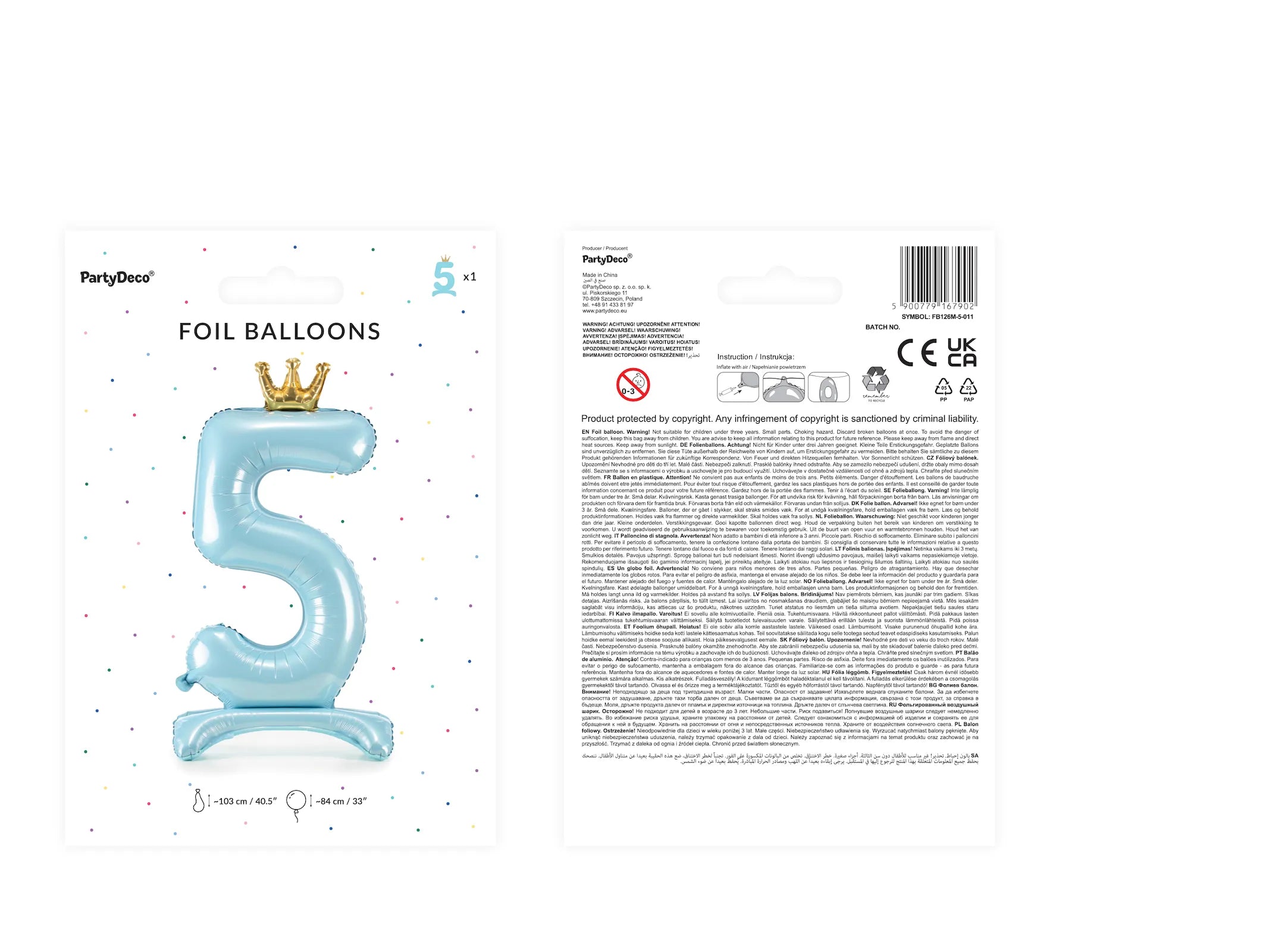 Standing Foil Balloon Number "5" Sky-Blue - FB126M-5-011