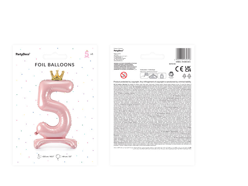 Standing foil balloon Number ''5'', 33.1in,  light pink
