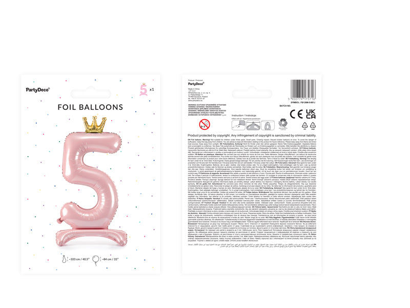 Standing Foil Balloon Number "5" Light Pink - FB126M-5-081J