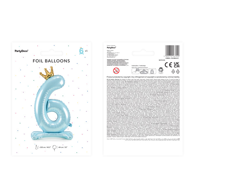 Standing Foil Balloon Number "6" Sky-Blue - FB126M-6-011