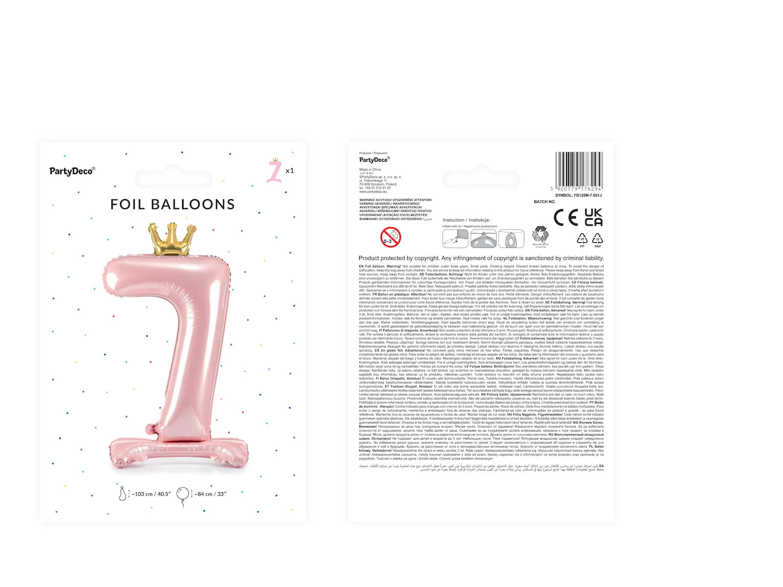 Standing foil balloon Number ''7'', 33.1in,  light pink