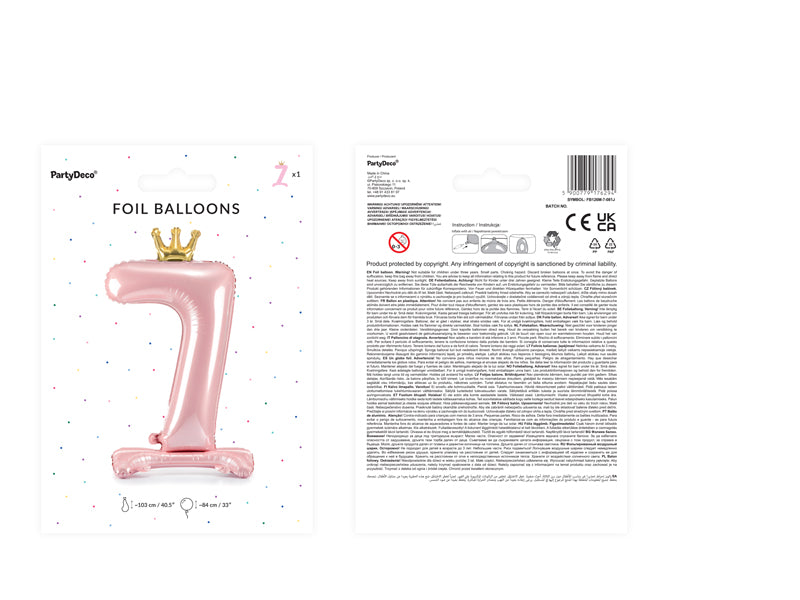 Standing foil balloon Number ''7'', 33.1in,  light pink