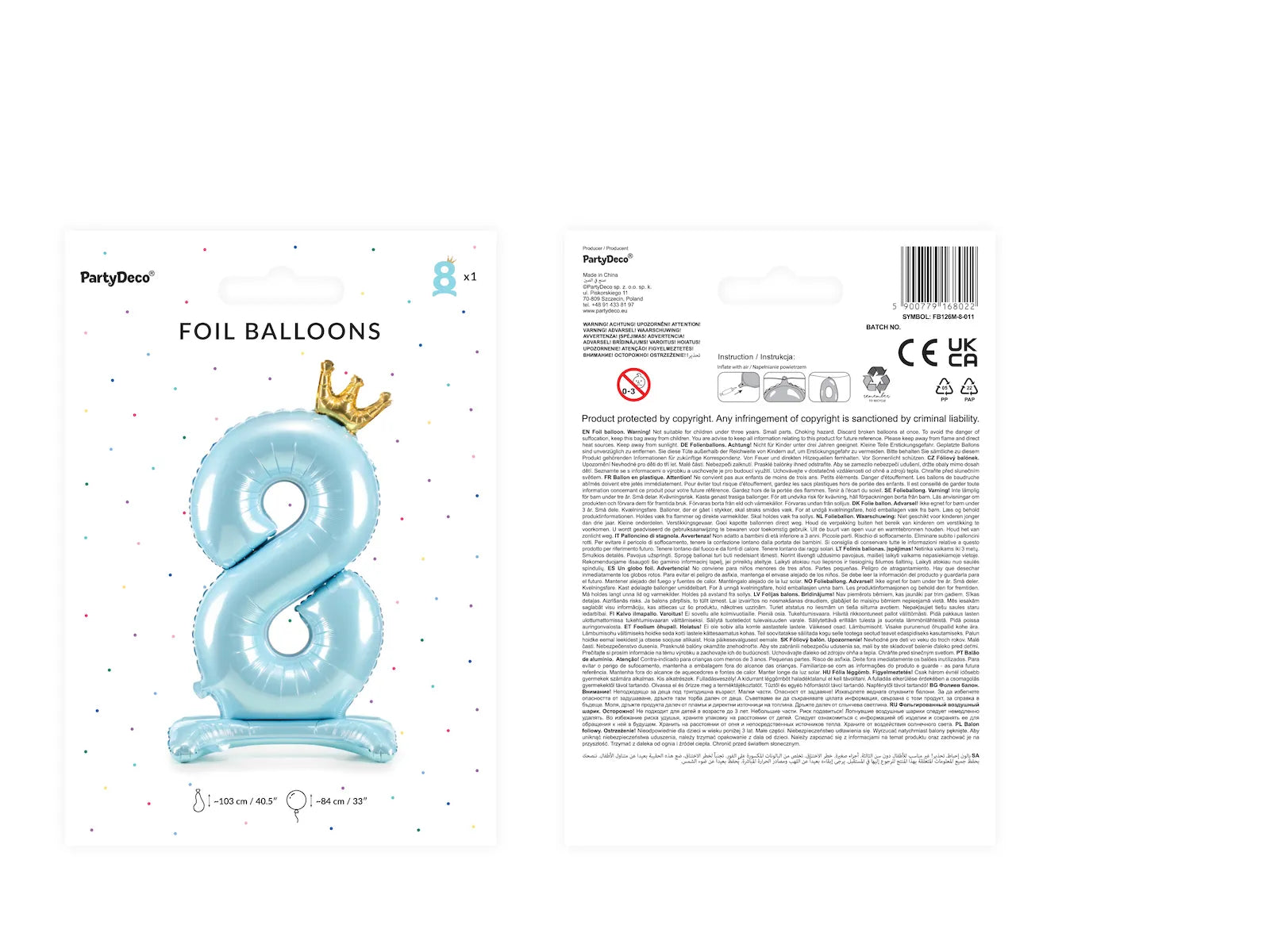 Standing Foil Balloon Number "8" Sky-Blue - FB126M-8-011