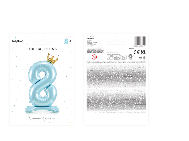 Standing foil balloon Number ''8'', 33.1in,  sky-blue