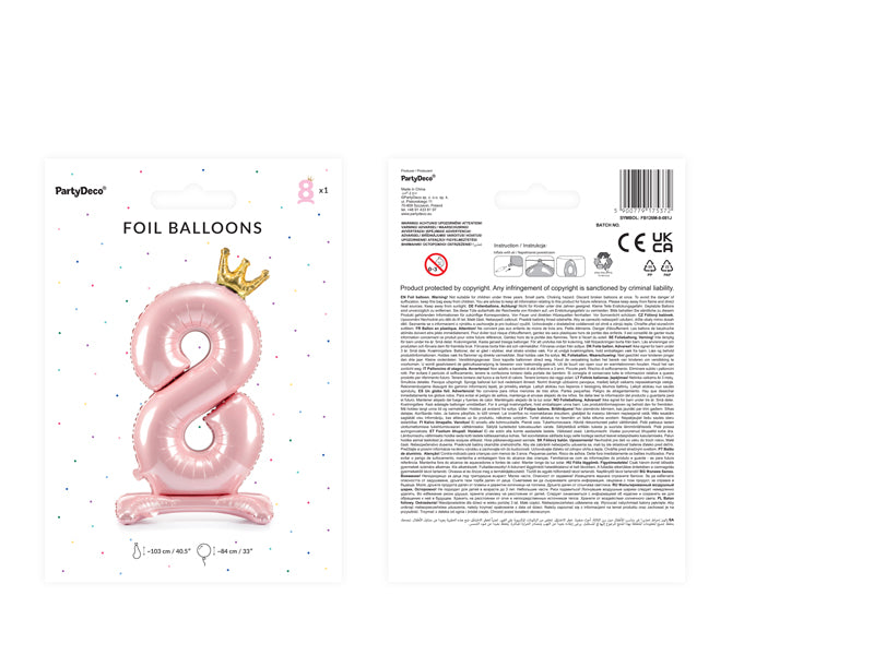 Standing foil balloon Number ''8'', 33.1in,  light pink