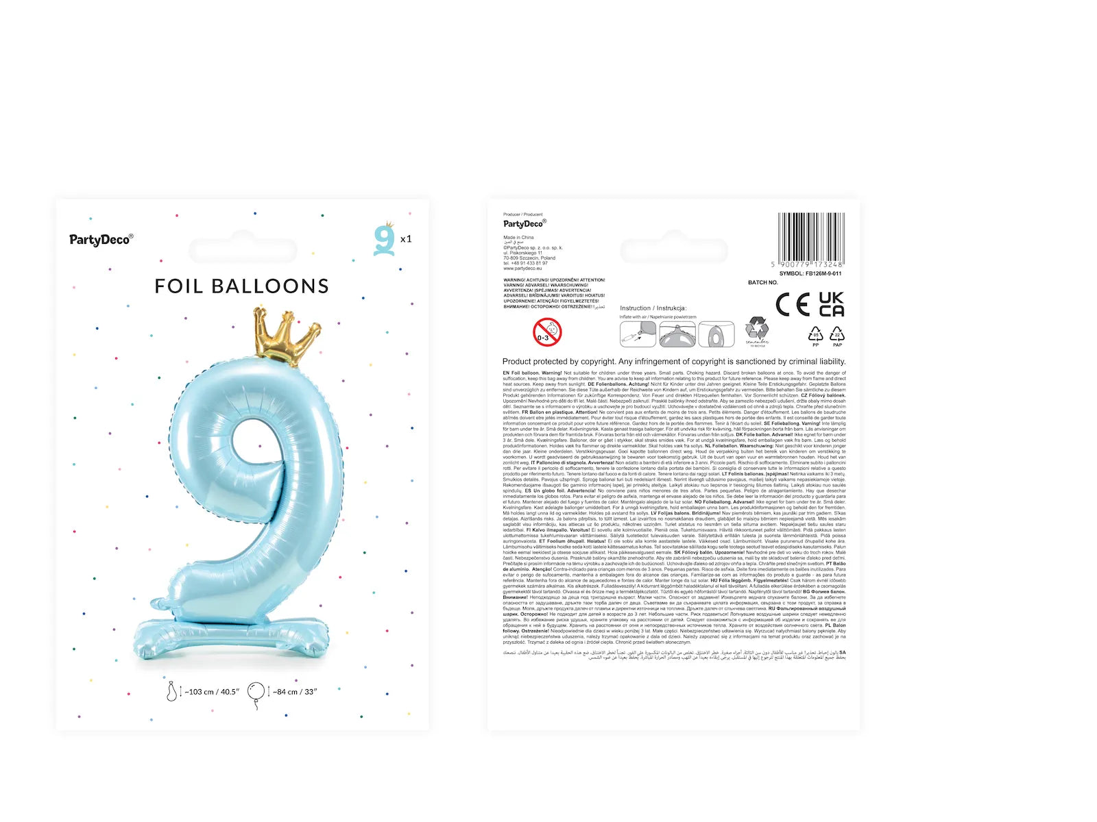 Standing foil balloon Number ''9'', 33.1in,  sky-blue
