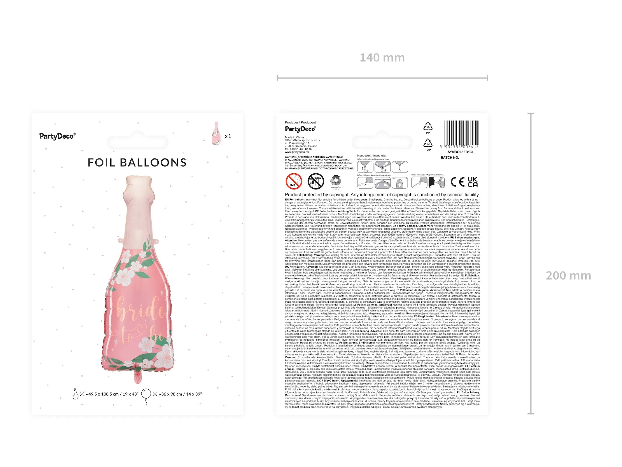 Foil balloon Bottle Bride to be, 19.5x42.7in, mix
