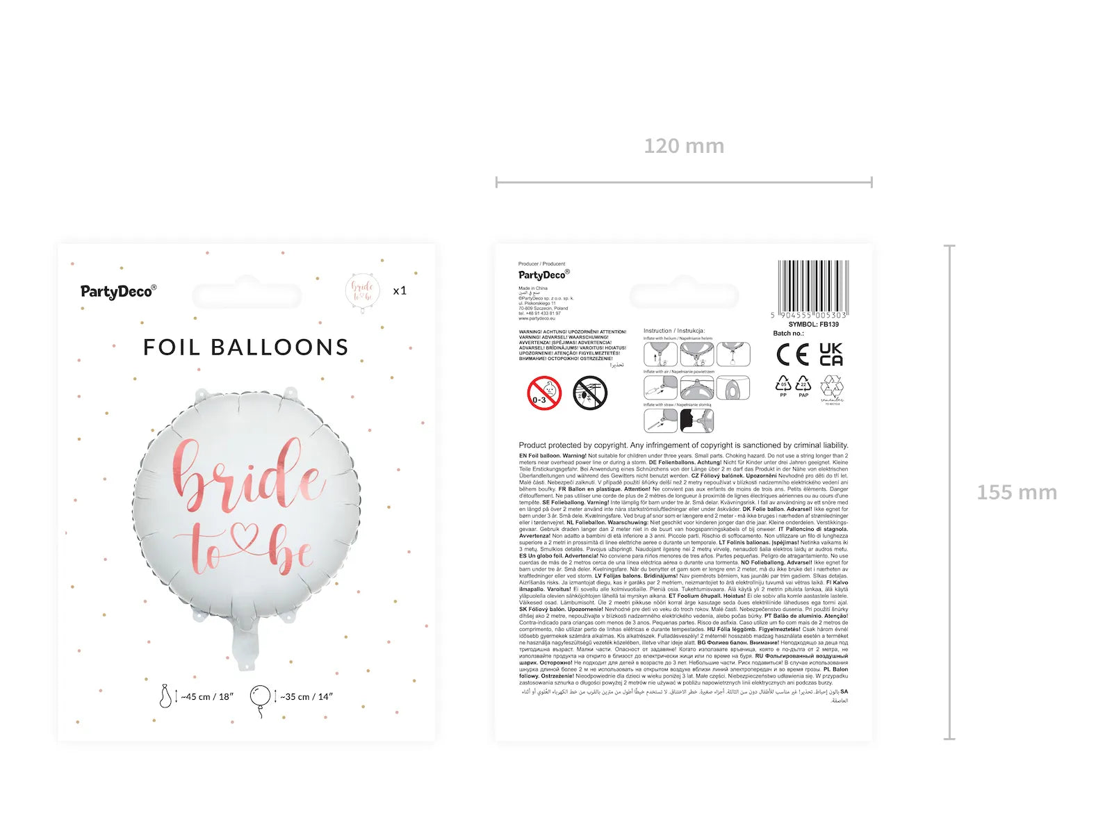 Foil balloon Bride to be 17.7in, white