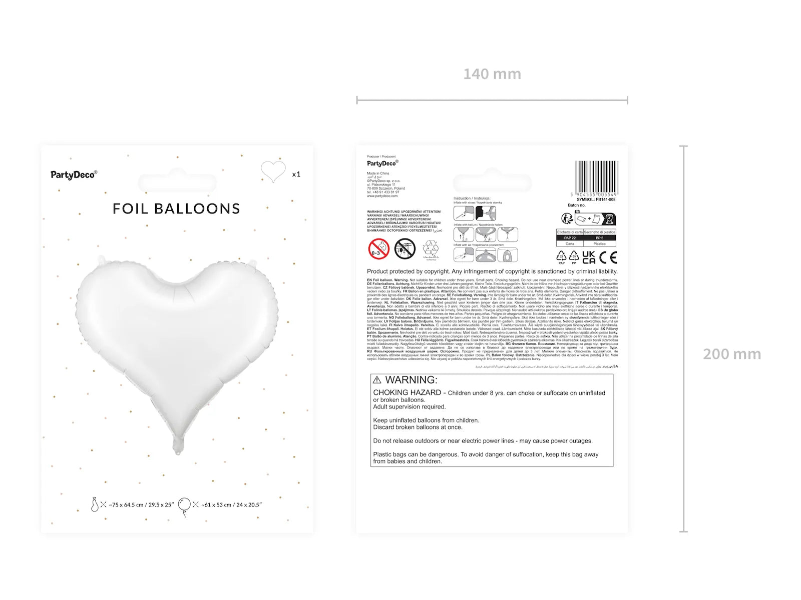 Foil balloon Heart, 29.5x25.4in, white