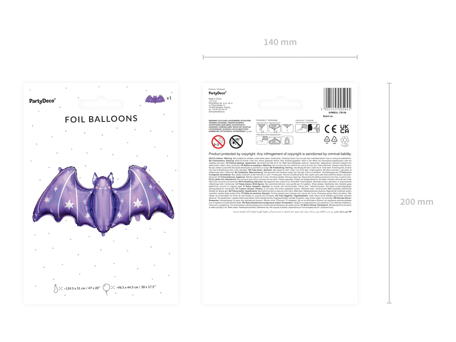 Foil Balloon Bat Mix - FB146