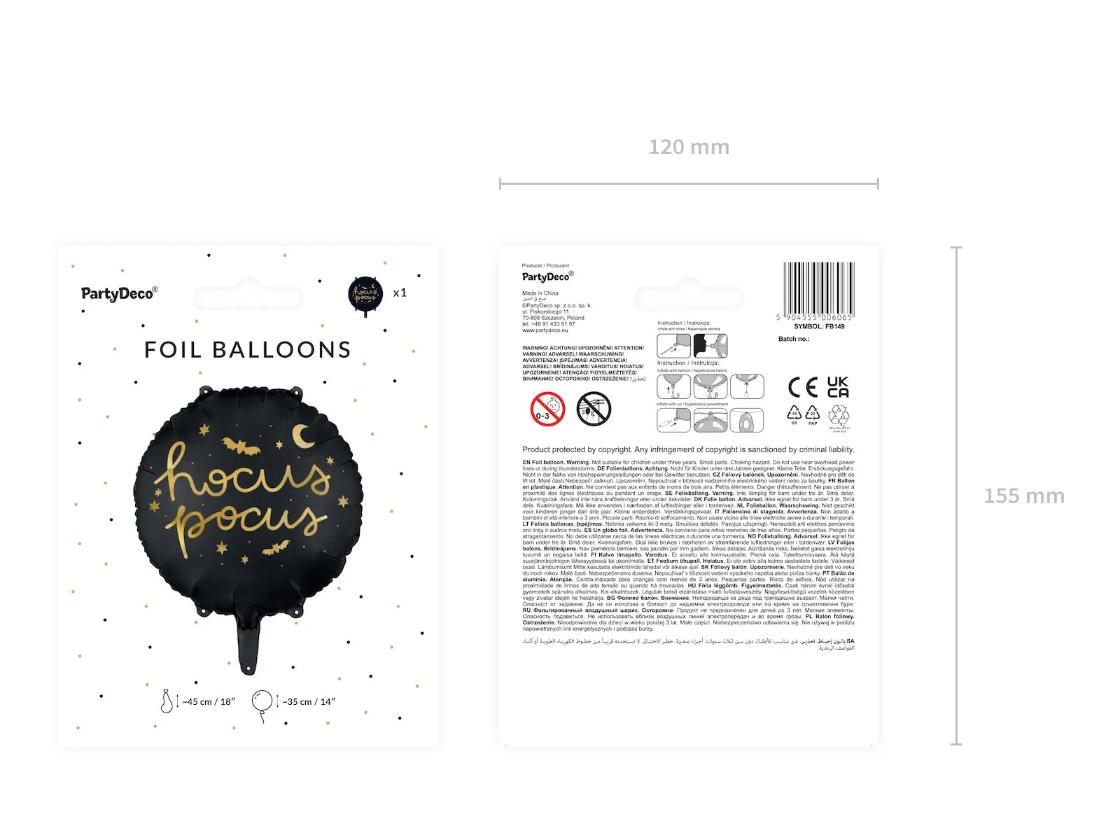 "Hocus Pocus black balloon product packaging"