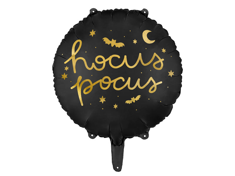 "Black foil balloon with gold Hocus Pocus print"
