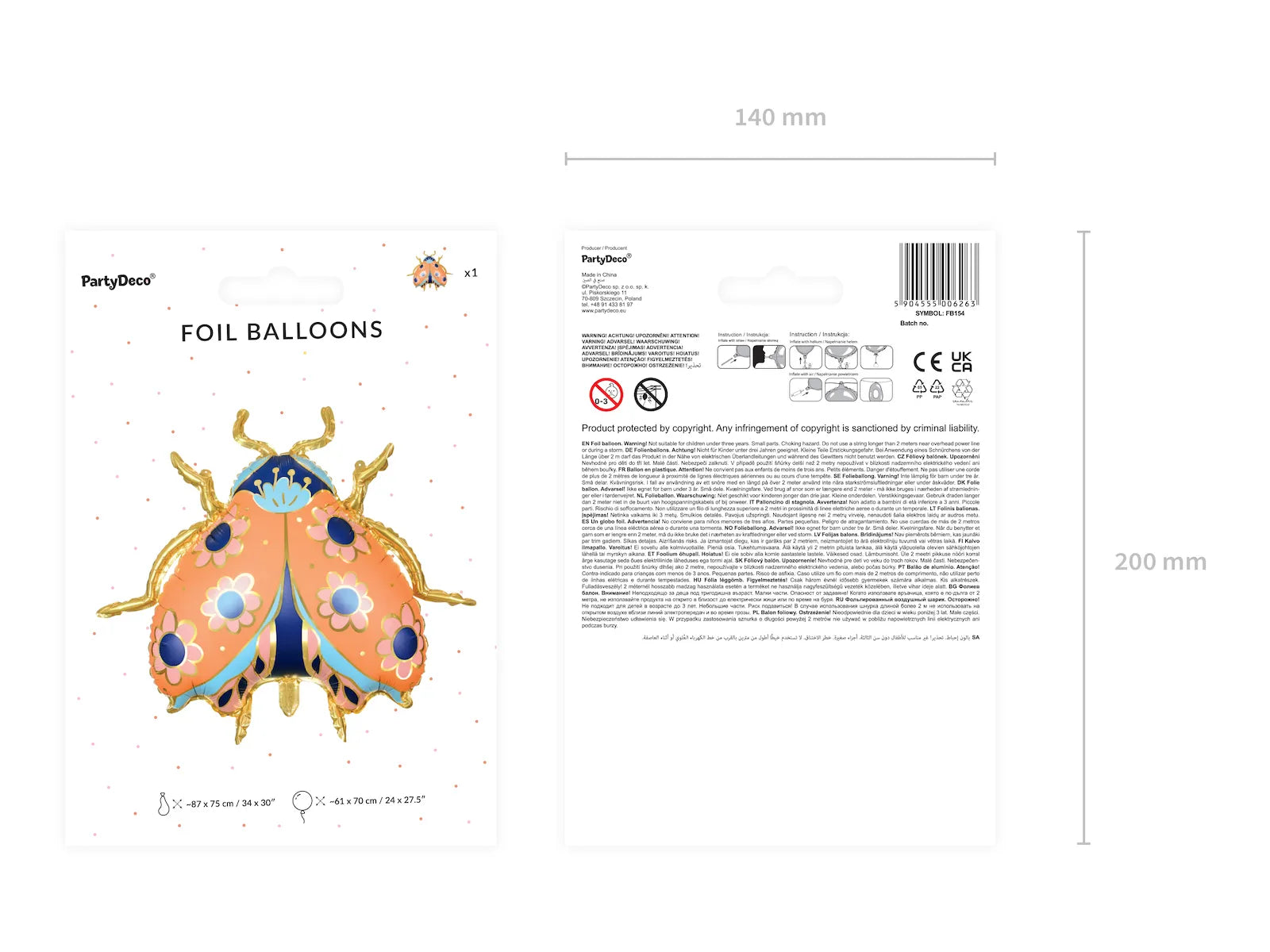 Foil Balloon Ladybug, 34.3 x 29.5 in, mix