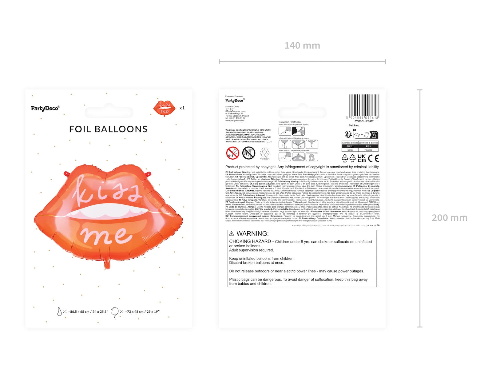 Foil Balloon Lips, 34.0 x 25.6 in, mix