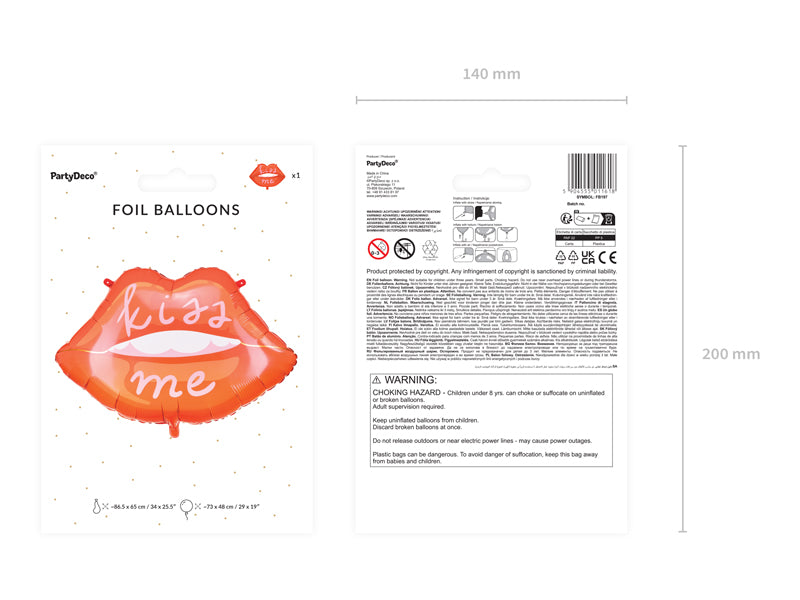 Foil Balloon Lips, 34.0 x 25.6 in, mix