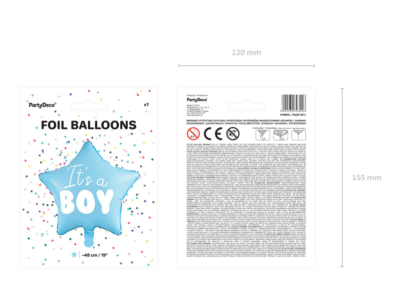Foil Balloon Star - It's a Boy, 18.9 in, Light Blue
