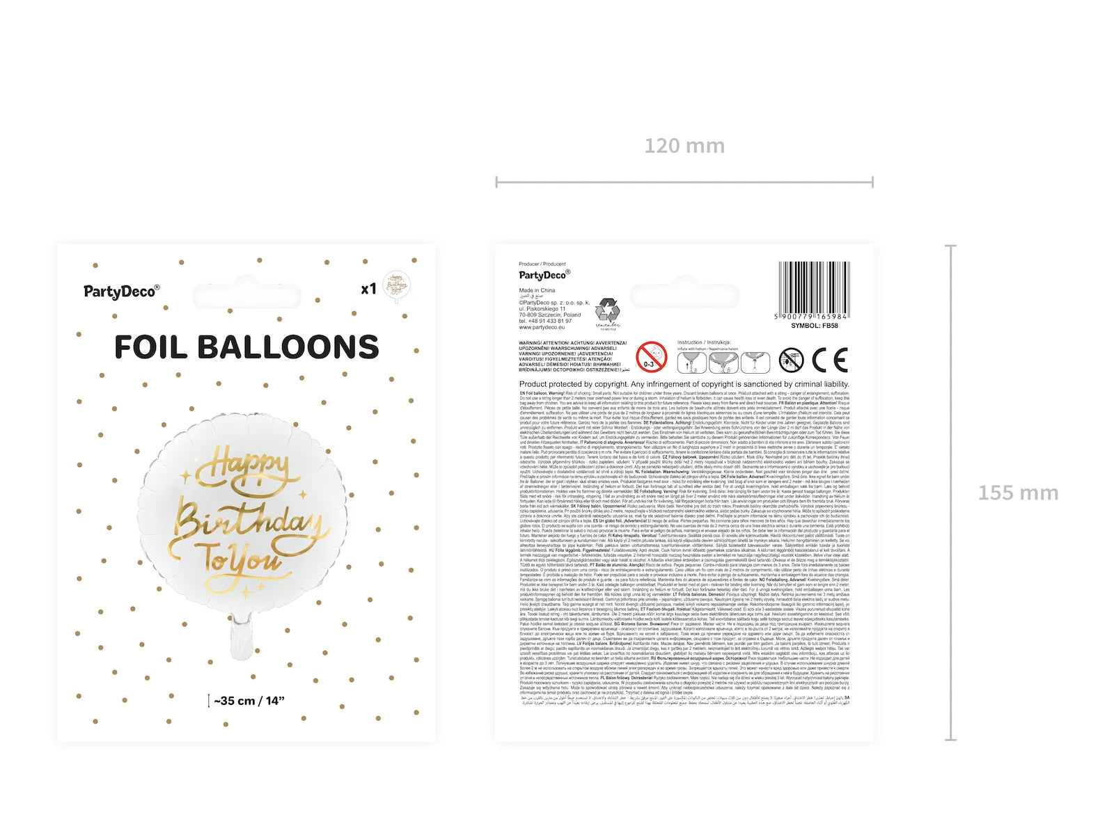 Foil balloon Happy Birthday To You, 13.8in, white