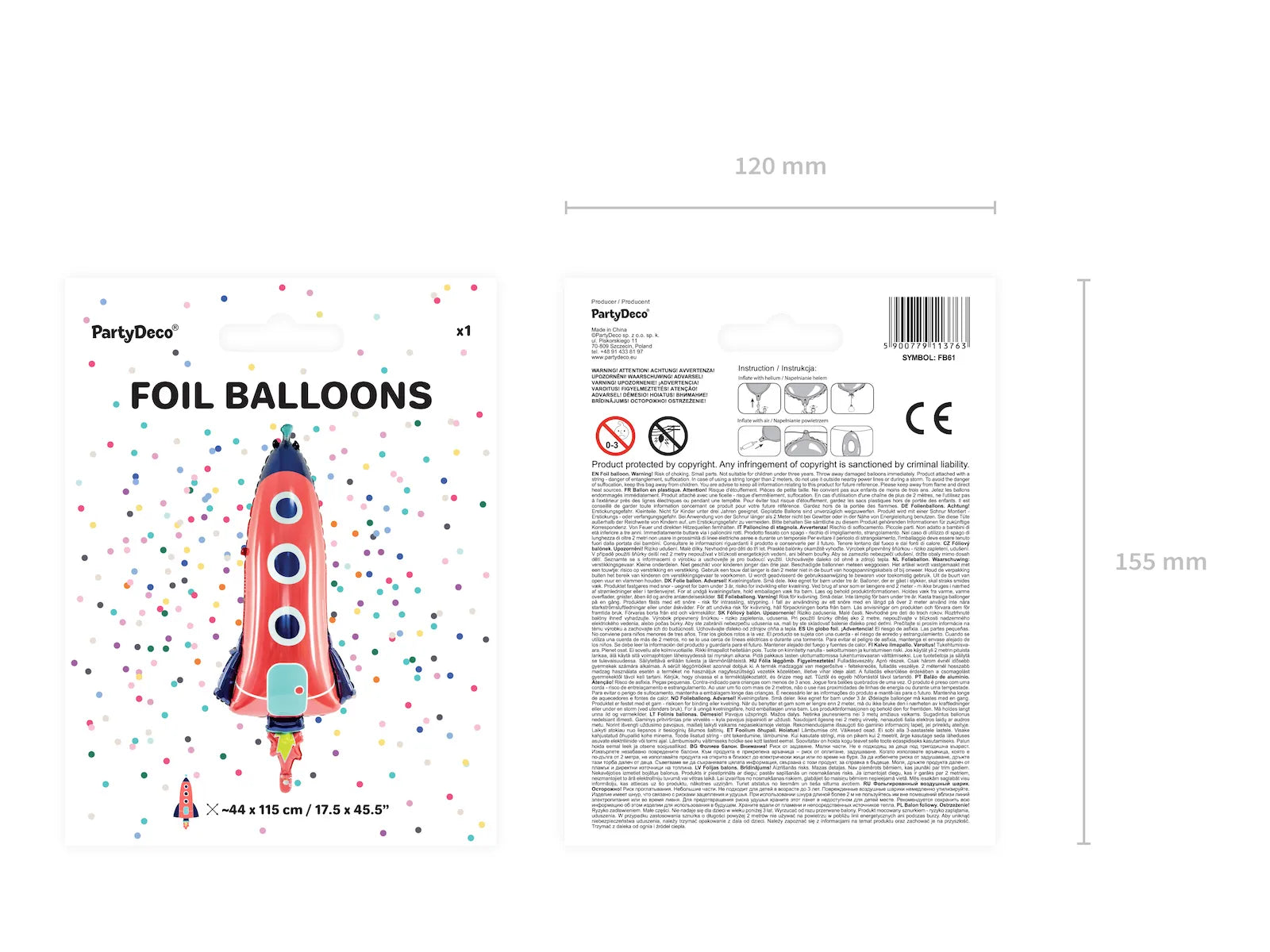 Foil balloon Rocket, 17.3x45.3in, mix