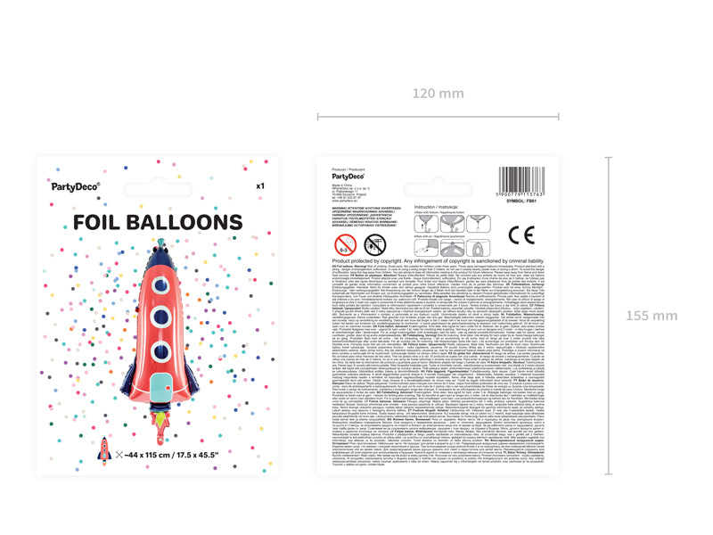 Foil balloon Rocket, 17.3x45.3in, mix