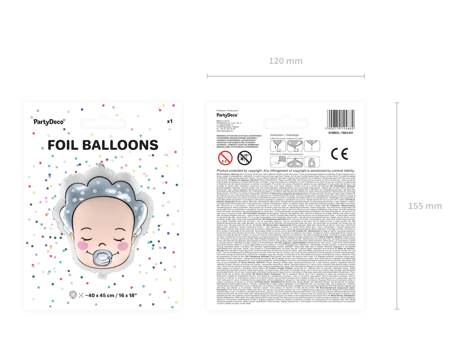 Foil Balloon Baby - Boy, 15.7 x 17.7 in, mix