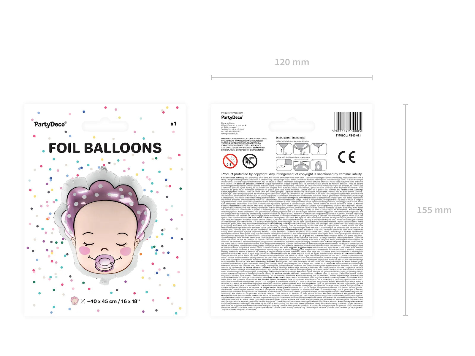 Foil Balloon Baby - Girl, 15.7 x 17.7 in, mix