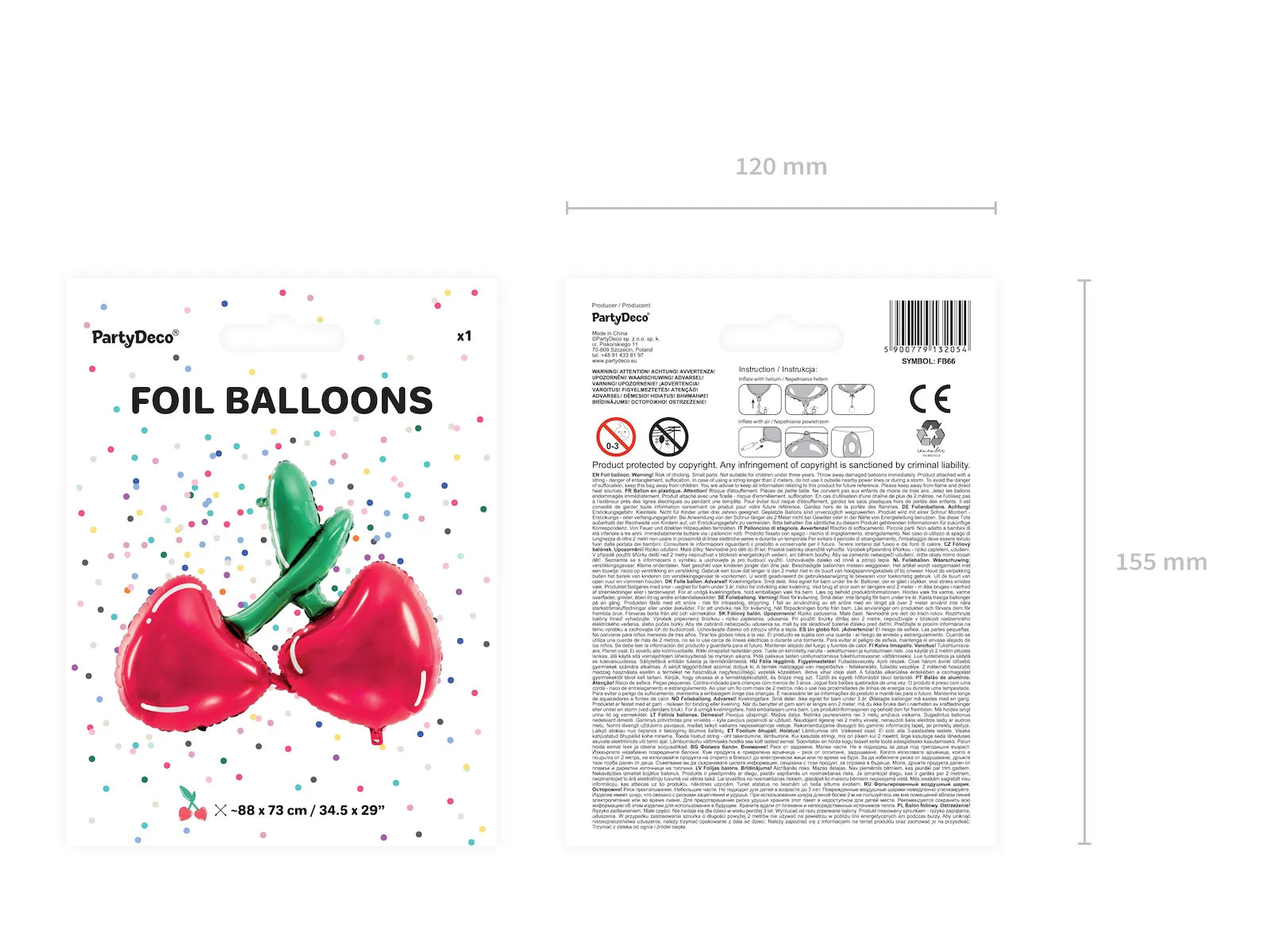 Foil balloon Cherry, 34.6x28.7in, mix