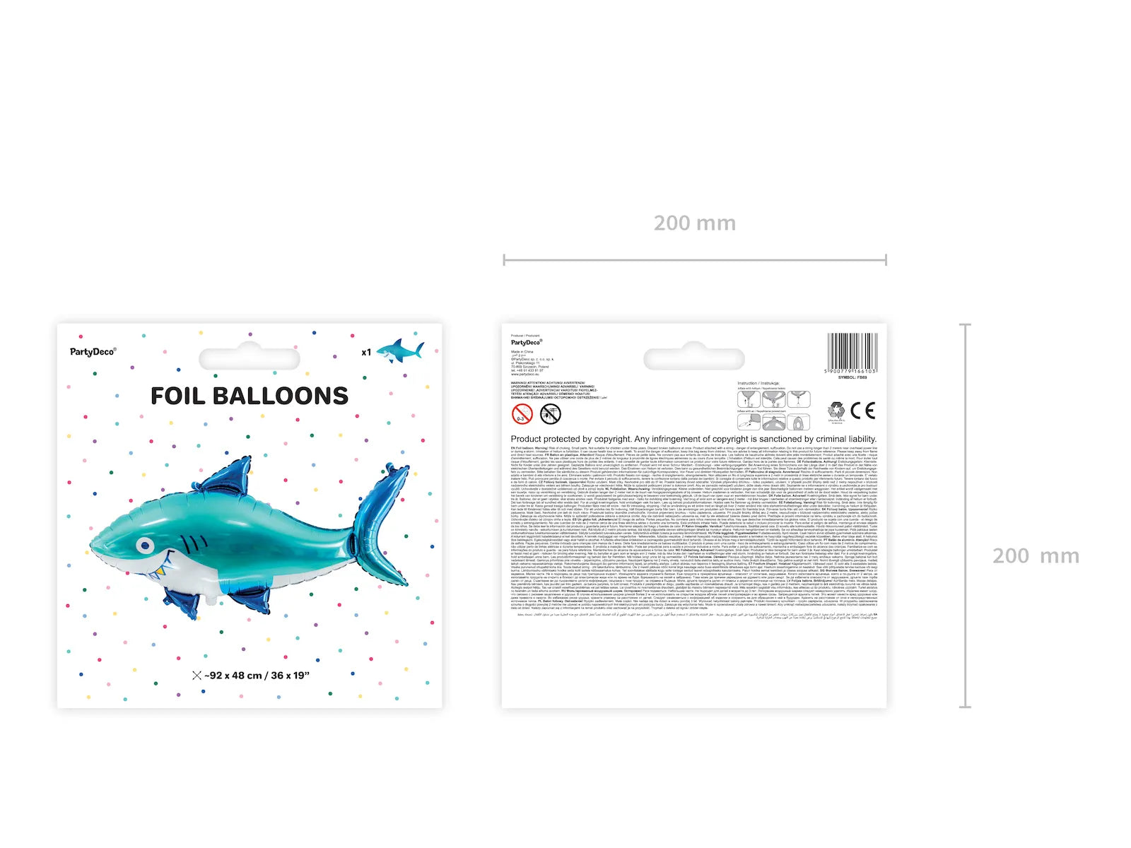 Foil balloon Shark, 40.2x24.4in, mix