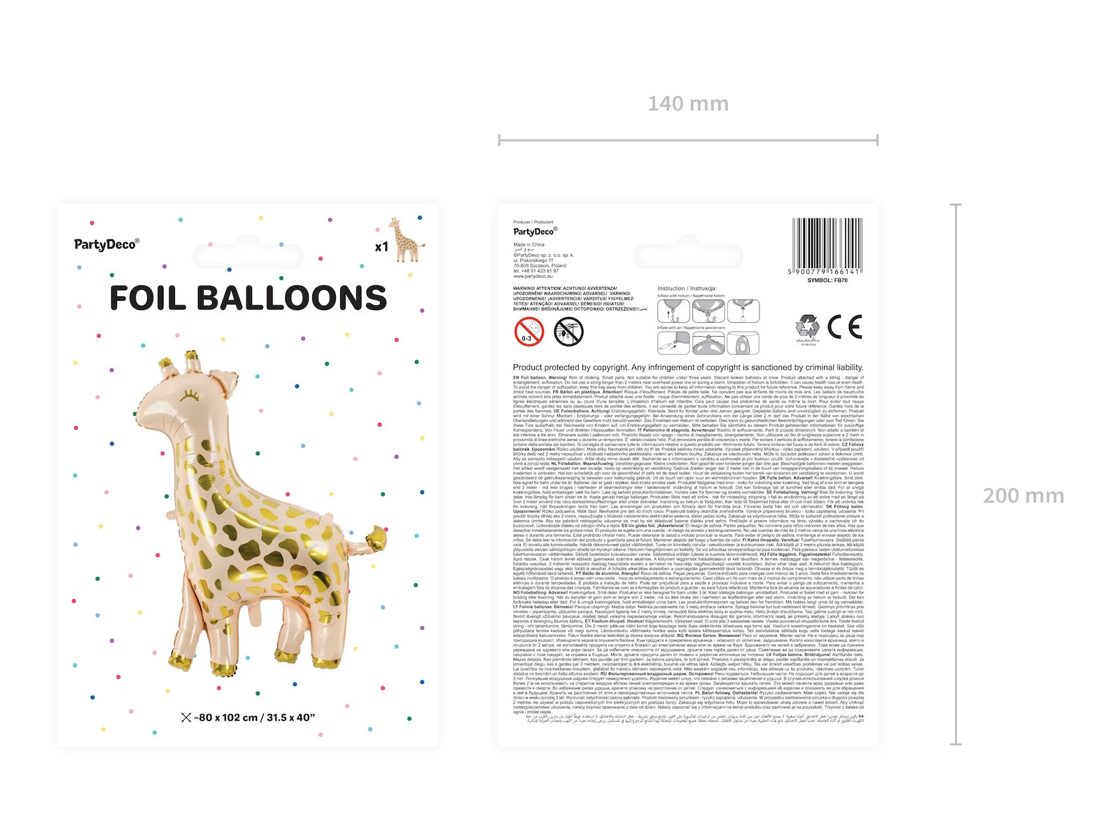 Foil Balloon Giraffe, 39.4 x 47.2 in, mix