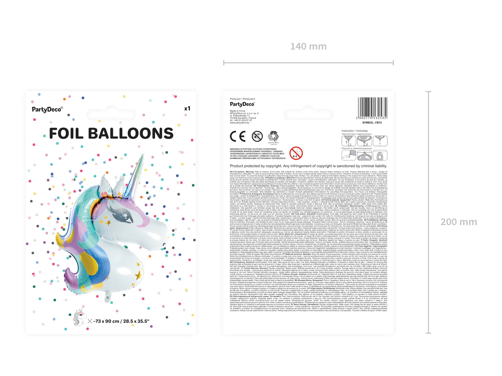 Foil balloon Unicorn, 28.7x35.4in, mix