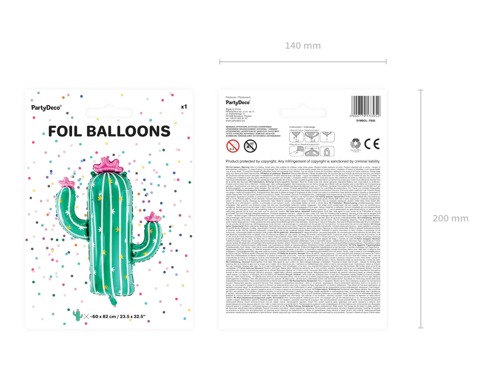 Foil Balloon Cactus, 23.6 x 32.3 in, mix