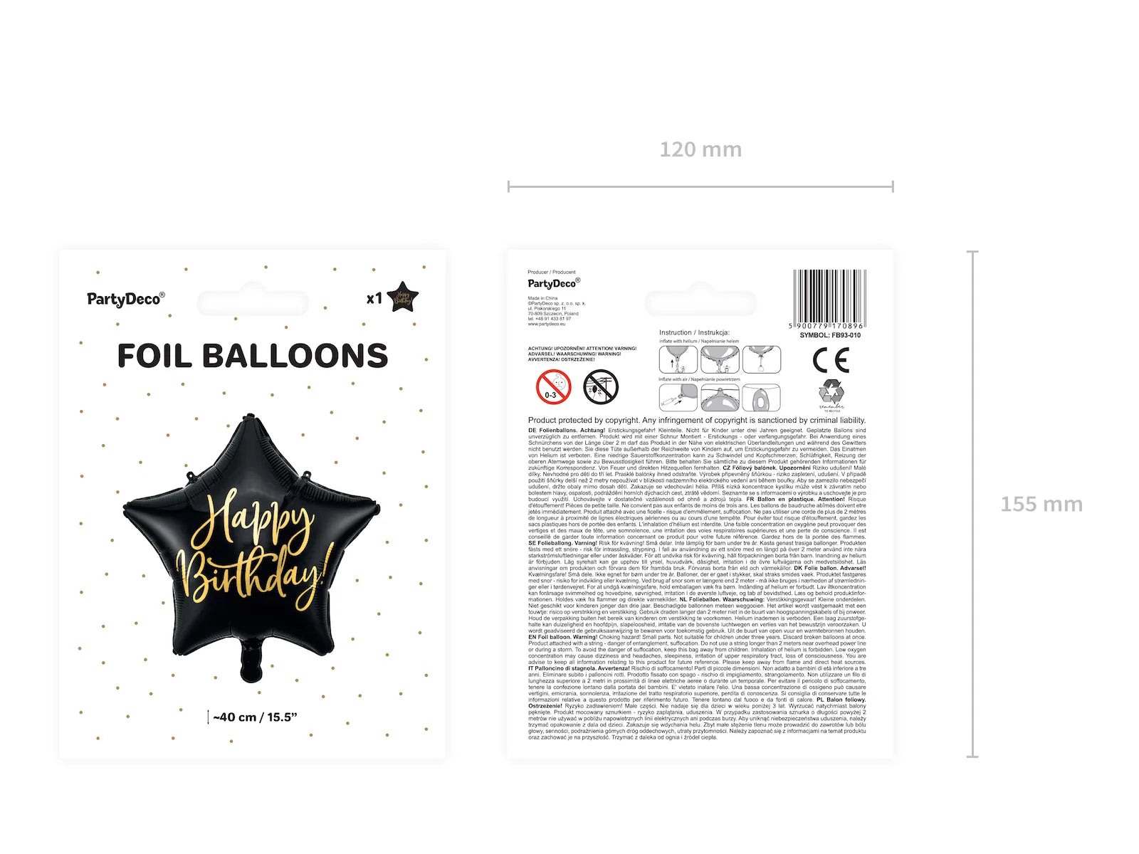 Foil balloon Happy Birthday, 15.7in, black