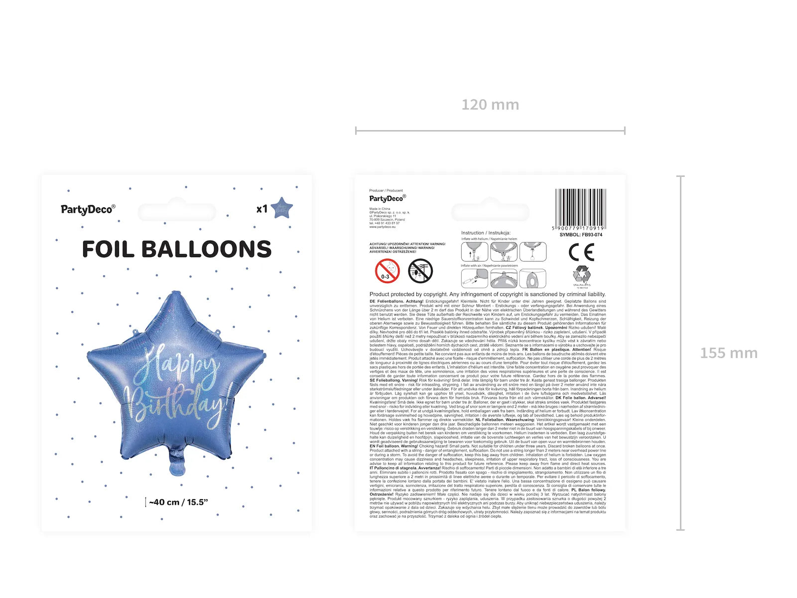 Foil balloon Happy Birthday, 15.7in, navy blue