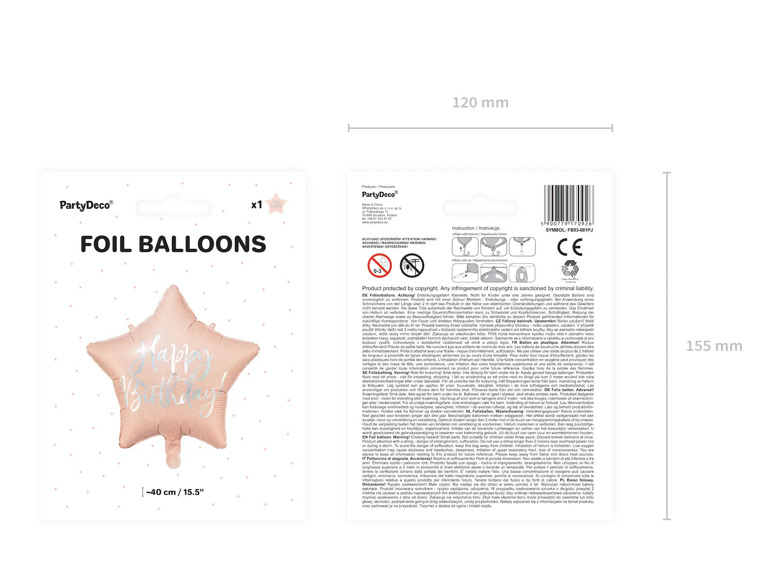 Foil Balloon Happy Birthday, 15.7 in, Light Powder Pink