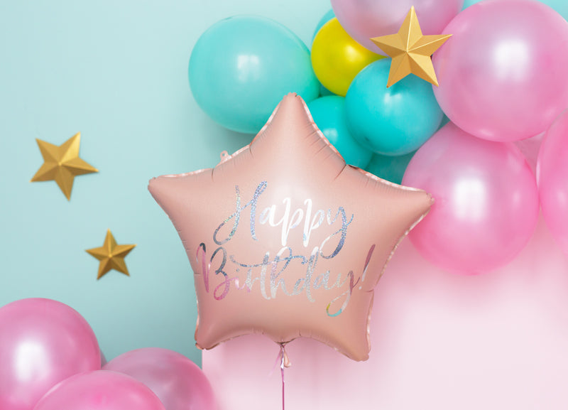 Foil Balloon Happy Birthday, 15.7 in, Light Powder Pink