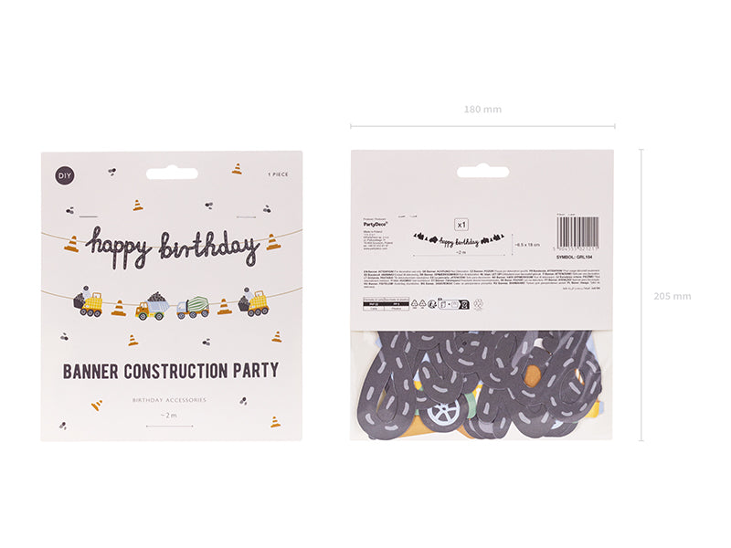 Banner Happy Birthday Construction Vehicles, 6.7 ft, mix