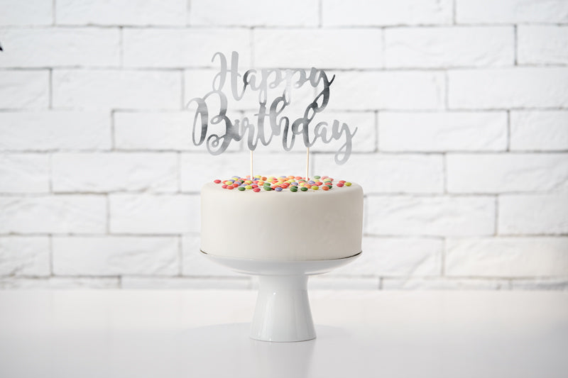 Cake Topper Happy Birthday Silver - KPT11-018M