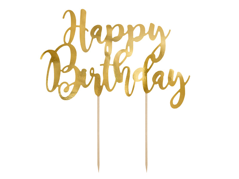Cake Topper Happy Birthday, Gold, 8.9 in