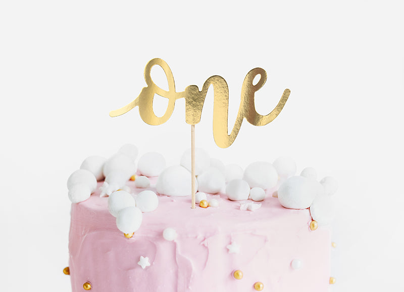 Cake Topper One, Gold, 7.5 in