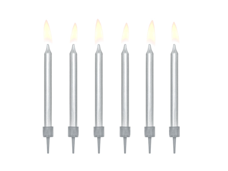 Birthday candles, plain, silver, 2.4in
