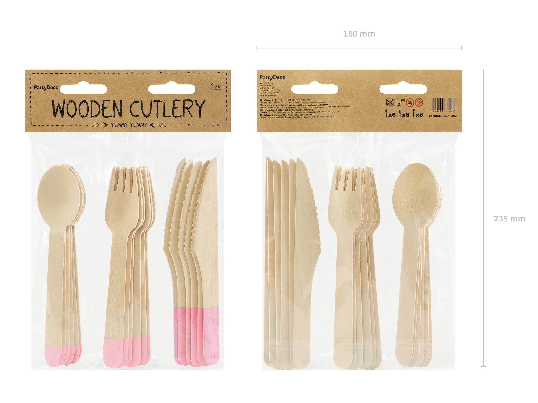 Wooden Cutlery, Light Pink, 6.3 in