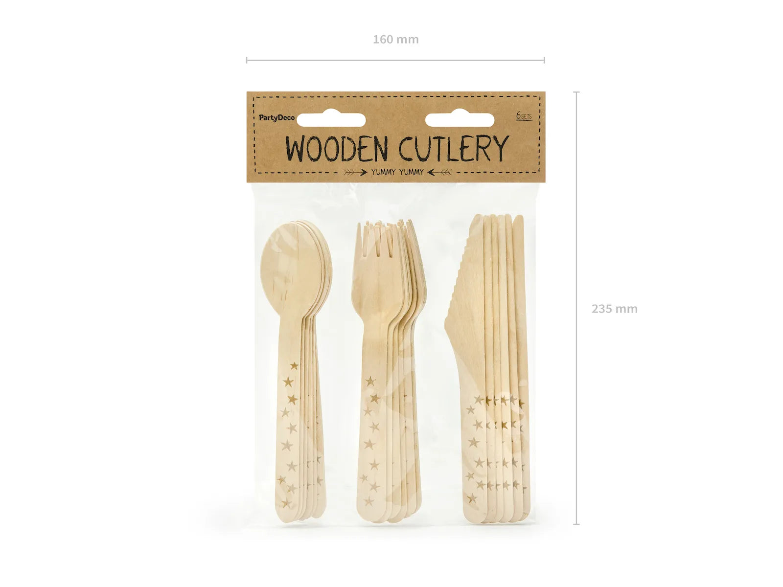 Wooden Cutlery Stars, Gold, 6.3 in