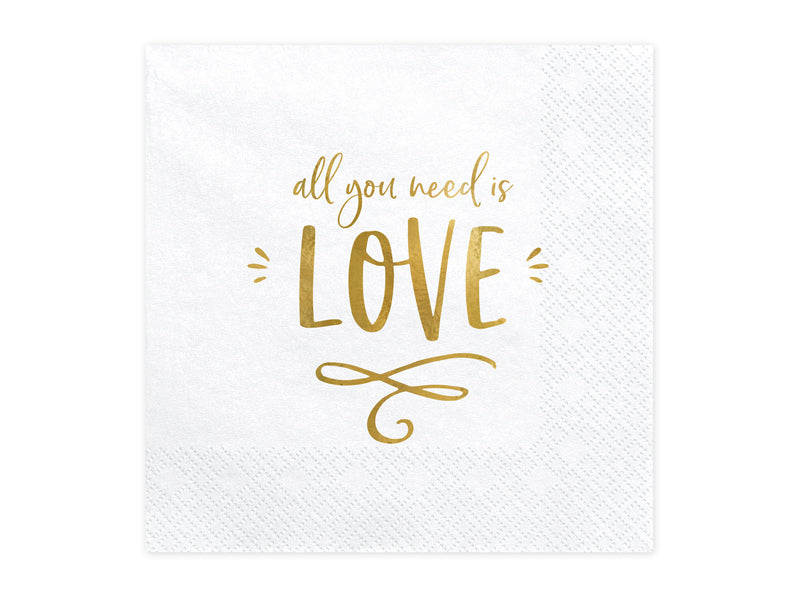Napkins - All you need is love, white, 13.0x13.0in