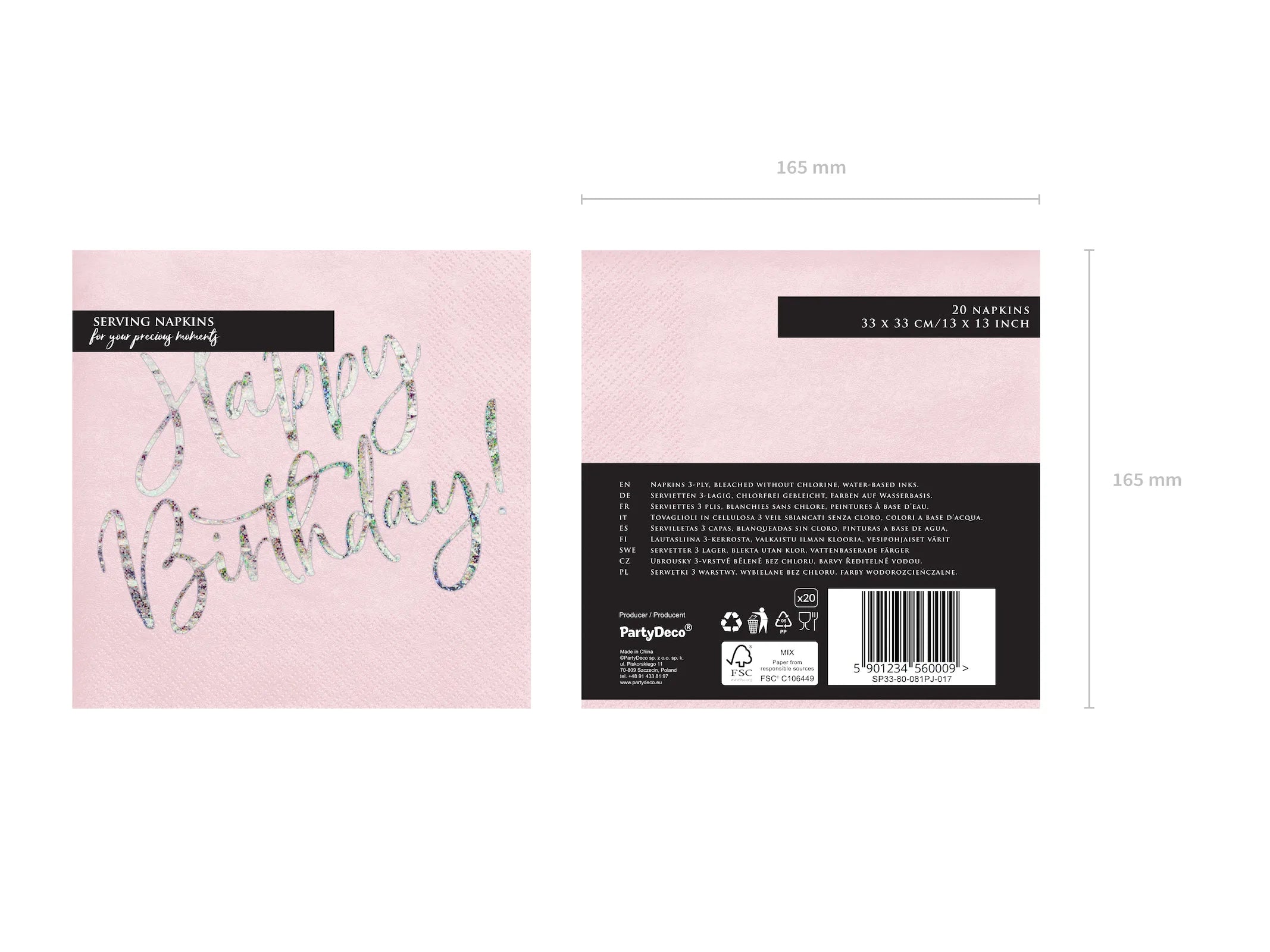 Napkins Happy Birthday Light Powder Pink - SP33-80-081PJ