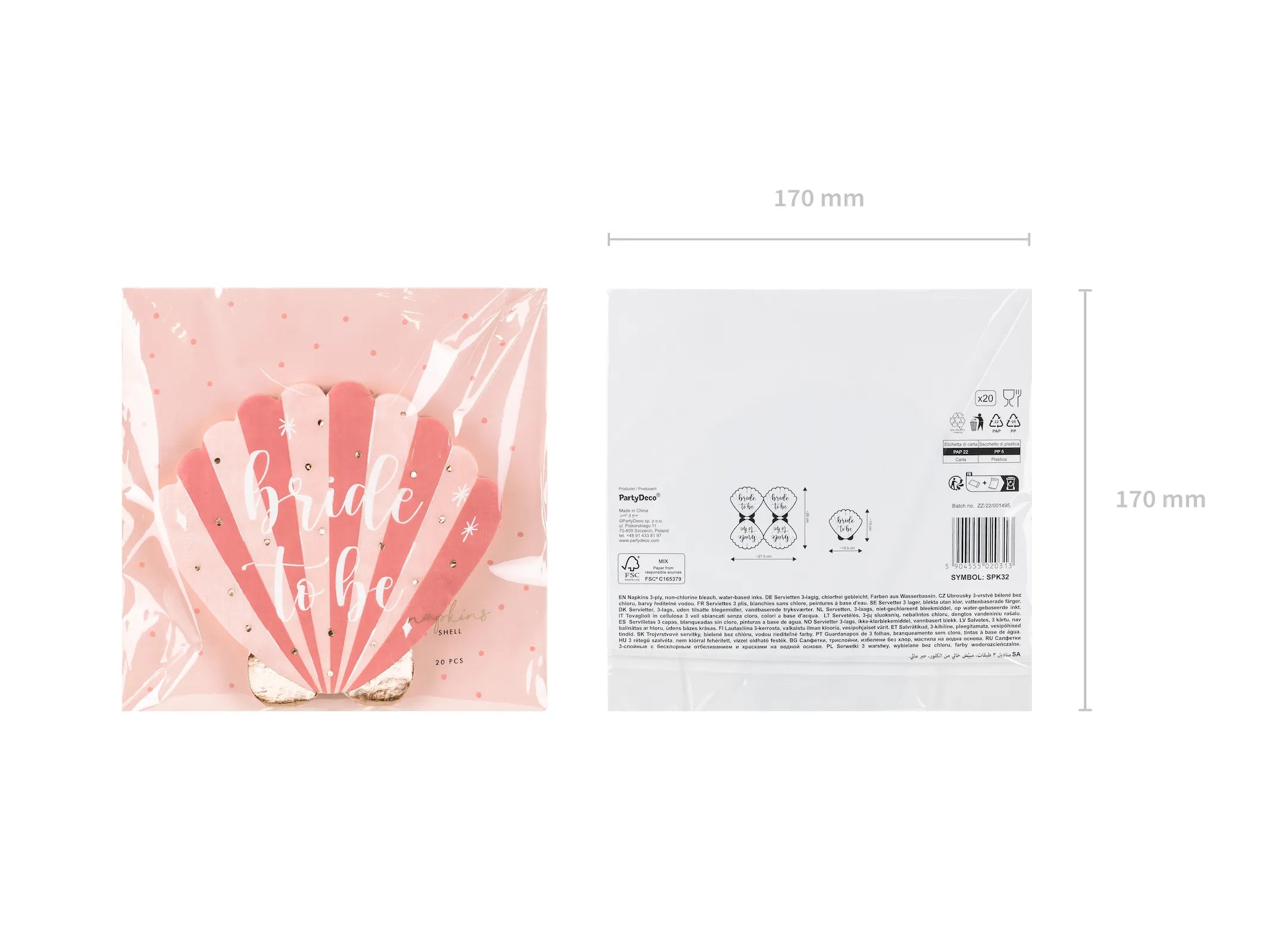 Napkins Seashell Bride to be, pink, 5.3x5.1in