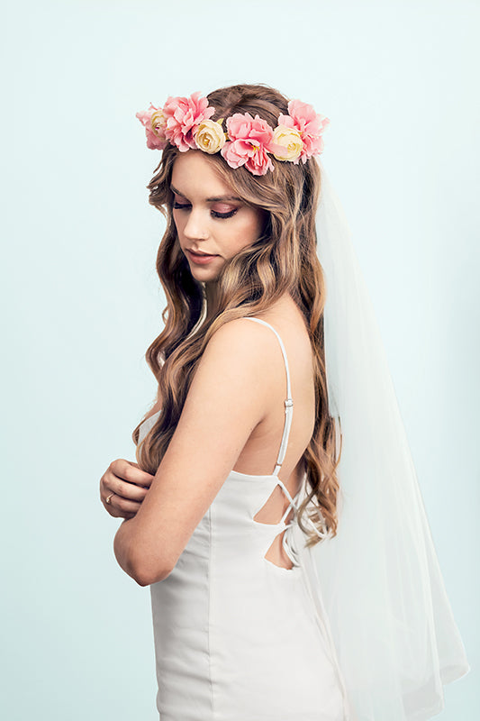Flower Crown with Veil, mix, 6.7 in