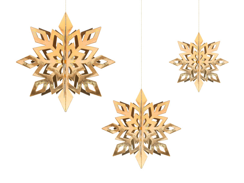 Hanging decoration Snowflakes, Gold, 5.9 - 9.8 in