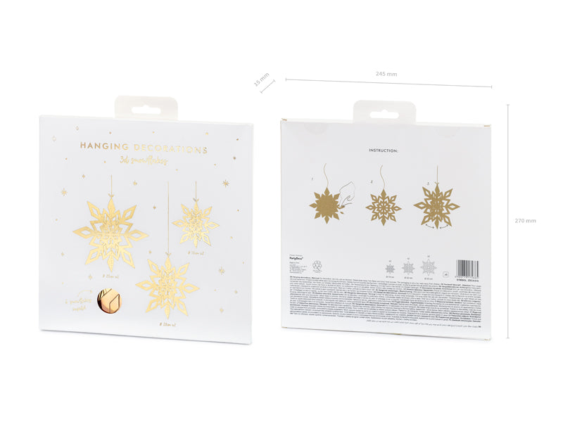 Hanging decoration Snowflakes, Gold, 5.9 - 9.8 in